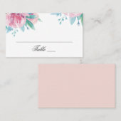 Carte De Placement Fleurs roses aquarelles. Mariage floral (Devant / Derrière)