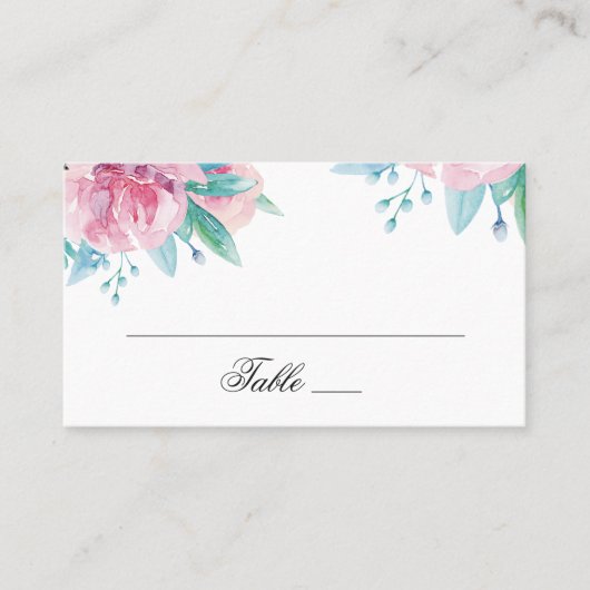 Carte De Placement Fleurs roses aquarelles. Mariage floral (Devant)