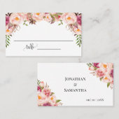 Carte De Placement Fleurs roses Fête des mariées Mariage plat (Devant / Derrière)