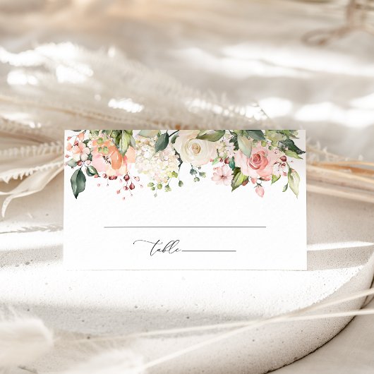 Carte De Placement Fleurs roses, Fleurs blanches, Bohème, Réception d