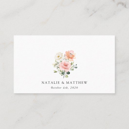 Carte De Placement Fleurs roses, Fleurs blanches, Verdure, Mariage (Dos)