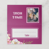 Carte De Placement Fleurs roses Mariage photo simple (Extérieur déplié)
