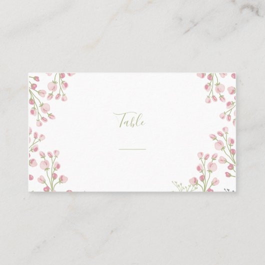 Carte De Placement Fleurs roses, numéro de table de script vert (Dos)