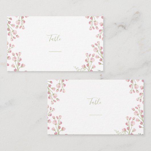 Carte De Placement Fleurs roses, numéro de table de script vert (Devant / Derrière)