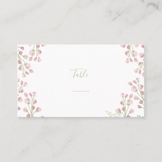 Carte De Placement Fleurs roses, numéro de table de script vert (Devant)