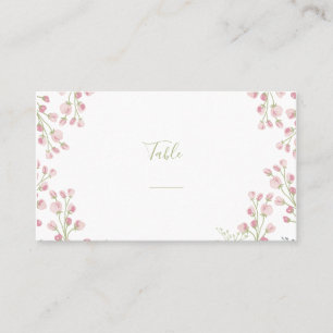 Carte De Placement Fleurs roses, numéro de table de script vert