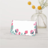 Carte De Placement Fleurs roses romantiques & feuilles verts (Dos)