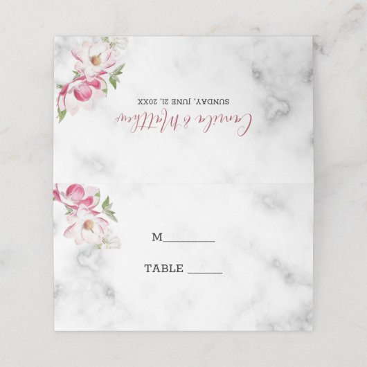 Carte De Placement Fleurs Roses Sur Marbre (Extérieur déplié)