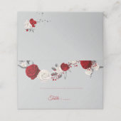 Carte De Placement fleurs rouges et blanches argent feuille gris (Extérieur déplié)