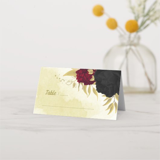 Carte De Placement fleurs rouges noires or feuilles (Devant)