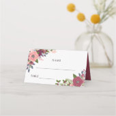Carte De Placement Fleurs rousses et bordeaux - Noms et Mariage Date (Devant)