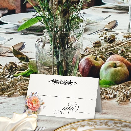 Carte De Placement Fleurs sauvages & Calligraphie - Crème