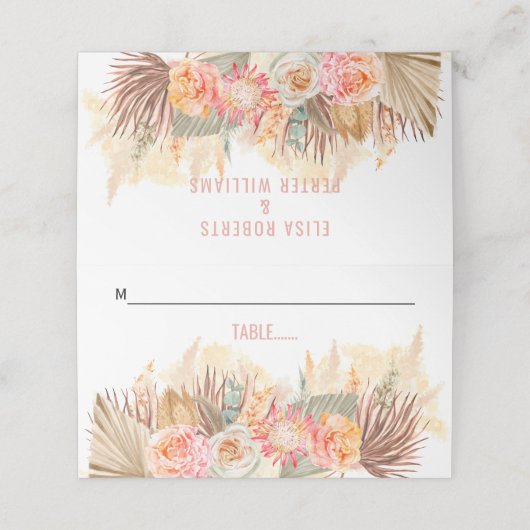 Carte De Placement Fleurs séchées et pampas herbe taché rose doux (Extérieur déplié)