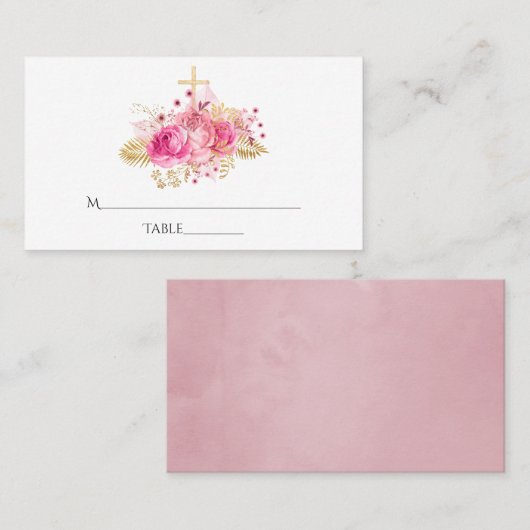 Carte De Placement Fleurs tropicales rose et or (Devant / Derrière)
