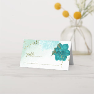 Carte De Placement fleurs turquoise vert feuille