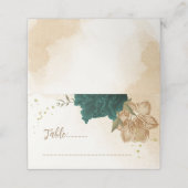 Carte De Placement fleurs vert émeraude et or beige (Extérieur déplié)