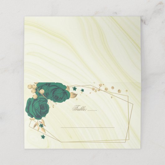 Carte De Placement fleurs vert émeraude or marbre géométrique (Extérieur déplié)