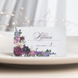 Carte De Placement Fleurs violettes luxuriantes   Mariage romantique