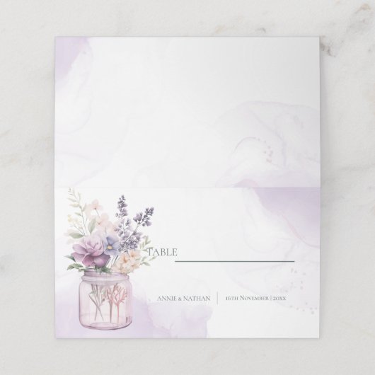 Carte De Placement Fleurs violettes Mason Jar Réception de mariage fl