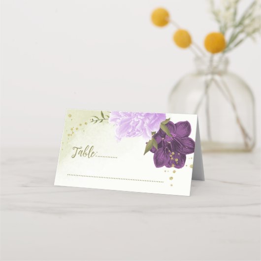 Carte De Placement fleurs violettes vert feuilles (Devant)
