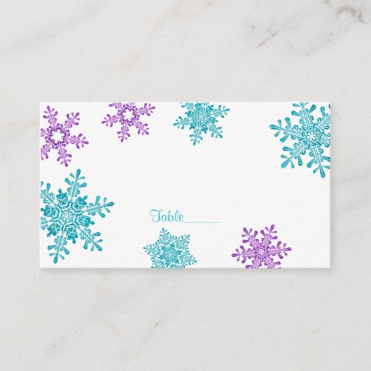 Carte De Placement Flocon de neige Turquoise violet Mariage d'hiver C (Devant)