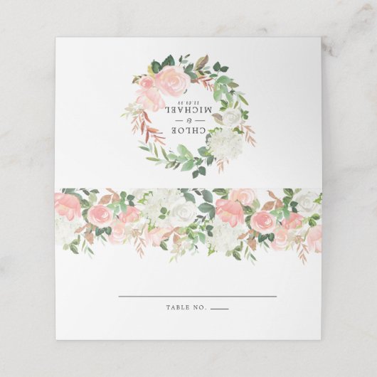 Carte De Placement Floral blanc rose pâle (Extérieur déplié)