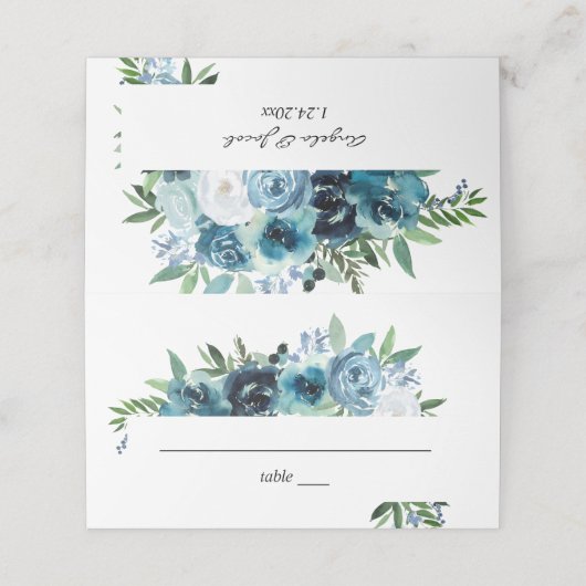 Carte De Placement Floral bleu Dusty 2 version 2 (Extérieur déplié)