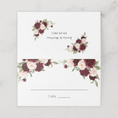 Carte De Placement Floral Bourgogne Bleu Vert Élégant Mariage (Extérieur déplié)