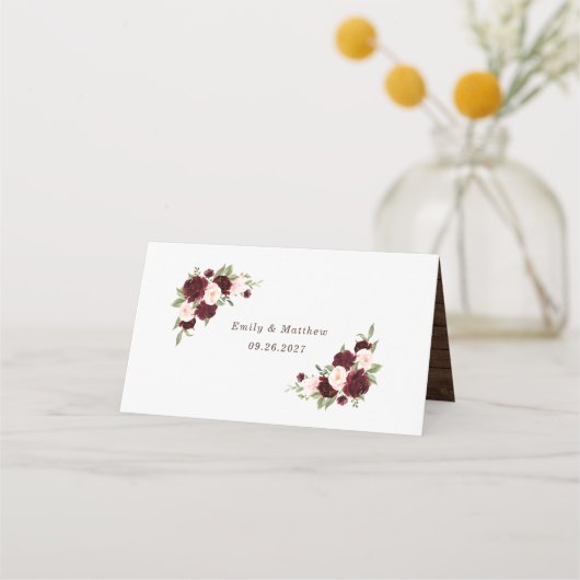Carte De Placement Floral Bourgogne Rustique Lumières de dentelle en  (Dos)