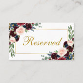 Carte De Placement Floral Burgundy Blue Mariage Réservé (Devant)