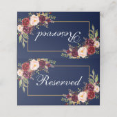 Carte De Placement Floral Burgundy Blue Mariage Réservé (Extérieur déplié)