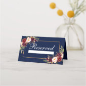 Carte De Placement Floral Burgundy Blue Réservé Mariage (Dos)