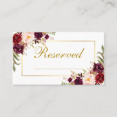 Carte De Placement Floral Burgundy Gold Mariage Réservé Nom d'écritur (Devant)