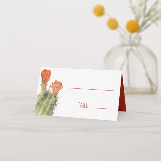 Carte De Placement Floral Cactus Fleurs rouges Mariage aquarelle (Devant)