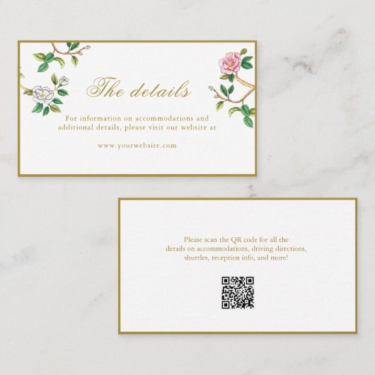 Carte De Placement Floral Chinoisorie QR code détails du mariage (Devant / Derrière)
