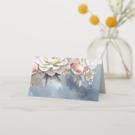 Carte De Placement Floral Drama Mariage Blue ID1022 (Devant)