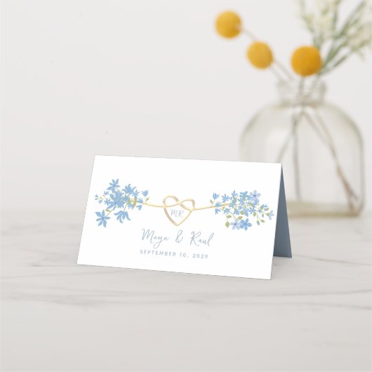 Carte De Placement Floral Dusty Blue Mariage Carte Place (Dos)