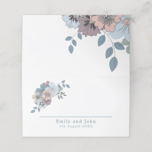 Carte De Placement Floral Dusty Blue Saumon Pink Noms Date Mariage