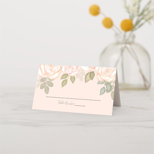 Carte De Placement Floral Elegant Blush Rose simple Mariage invité (Devant)