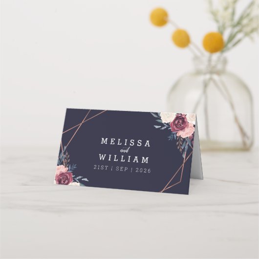 Carte De Placement Floral Géométrique Bourgogne Blush Mariage de mari (Dos)