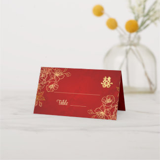 Carte De Placement Floral Line Art Chinese Wedding