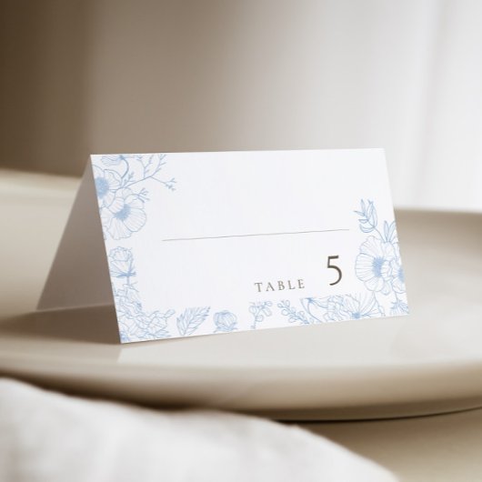 Carte De Placement Floral Line Art Mariage bleu français