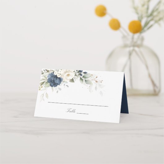 Carte De Placement Floral Navy Bleu Blanc Vert Mariage Carte Place (Devant)