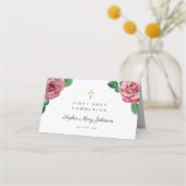 Carte De Placement Floral Pink Peonies Fille Religieux Première Commu (Dos)