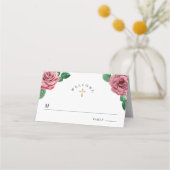 Carte De Placement Floral Pink Peonies Fille Religieux Première Commu (Devant)