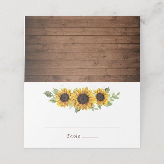 Carte De Placement Floral Rustique Tournesol Vert Romantique (Extérieur déplié)