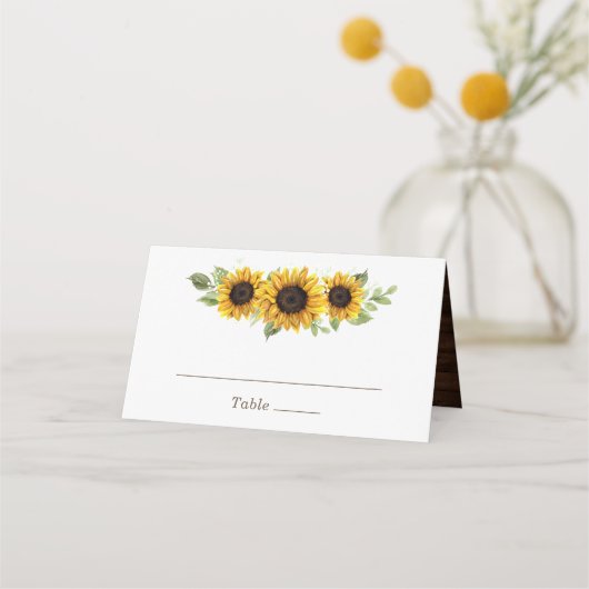 Carte De Placement Floral Rustique Tournesol Vert Romantique (Devant)