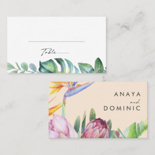 Carte De Placement Floral tropical coloré   Mariage de pêche