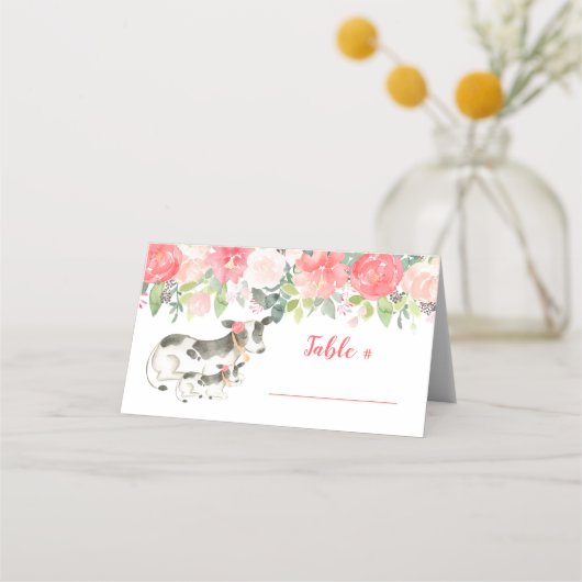 Carte De Placement Floral Vache Laitière Ferme de pivoines Fleur Cart (Devant)