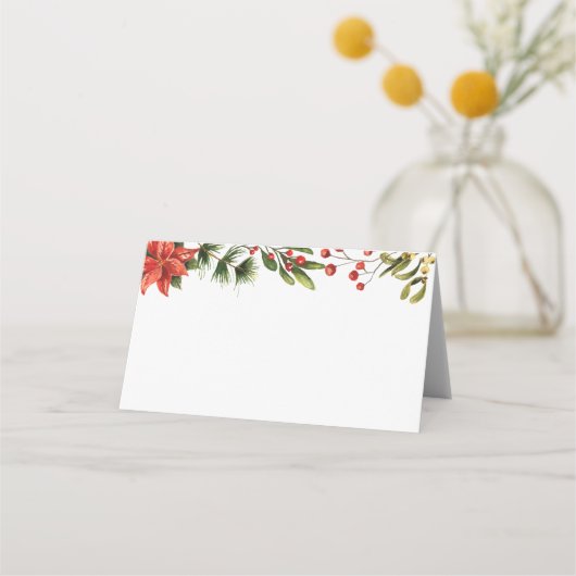 Carte De Placement Floral Winter Poinsettia Mariage élégant (Devant)